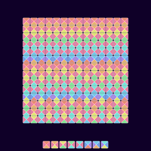 The best known champion for the largest valid square patch (14 by 14) made by a set of 8 Wang tiles.