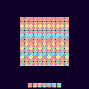 The best known champion for the largest valid square patch (11 by 11) made by a set of 7 Wang tiles.