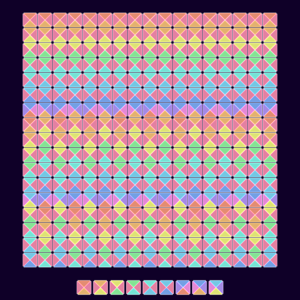 The best known champion for the largest valid square patch (17 by 17) made by a set of 9 Wang tiles.